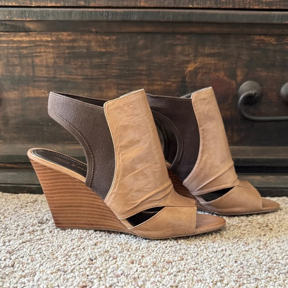 Vince Camuto Tan Leather Wedge Sandals - Picture 4 of 12